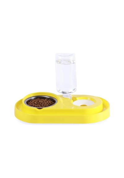 Hazneli Kedi-köpek Mama Ve Su Kabı Seti 1000ml Sarı