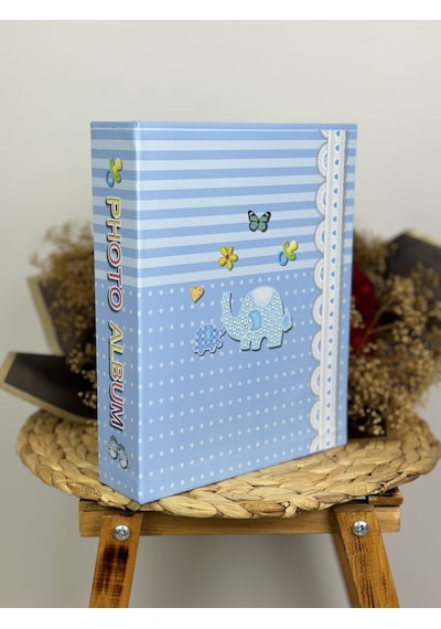 Rabsev Rs031 Bebek Fotoğraf Albümü 10x15 CM 200 Fotoğraf Kapasiteli Kutulu Lüx Bebek Albüm Mavi
