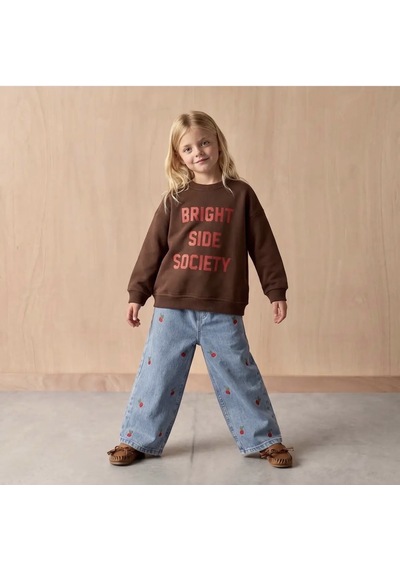 Laciel Paris La'cieel Paris 4047 Sloganlı Sweatshirt Cherry Wide Leg Jeans Kahverengi