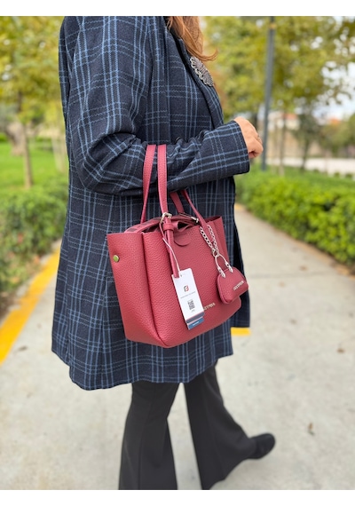 Just Polo Lüks Tasarım 3 Bölmeli Yumuşak Deri Lüks Ve Şık Dokunuş El & Omuz Çantası Shoulder Bag Bordo