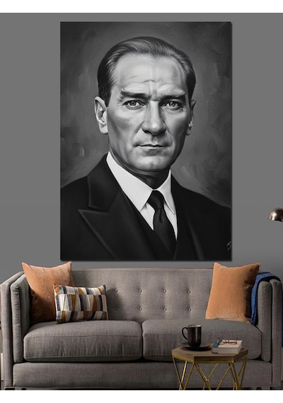 Ahşap Tablo Atatürk Siyah Beyaz Portre