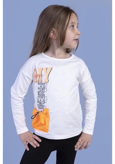 Toontoy Kids Toontoy Kız Çocuk Cep Detaylı Baskılı Tişört Ekru