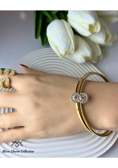 Sonsuzluk Figürlü Zirkon Baget Taşlı Çelik Ajda Charmı / Kolye Ucu Gold