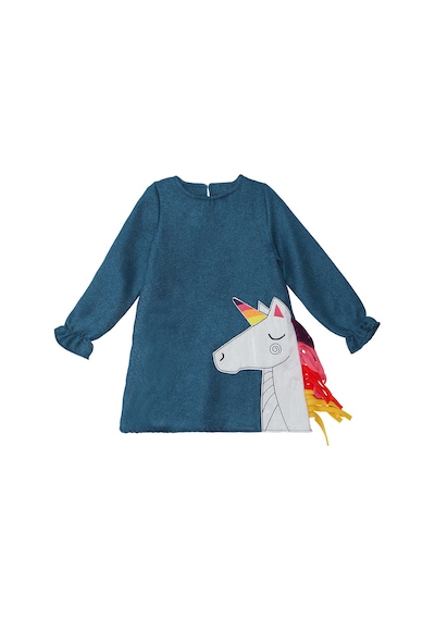 Renkli Unicorn Kız Çocuk Dokuma Lacivert Kışlık Elbise