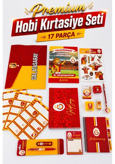 X Dekomus Lisanslı Galatasaray 17 Parça Premıum Hobi Kırtasiye Seti Boyama Kitabı,sticker