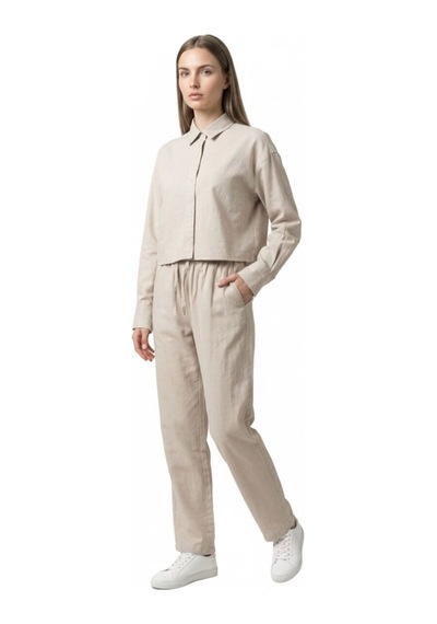 Long Crop Kadın Gömlek U.kol Light Beige