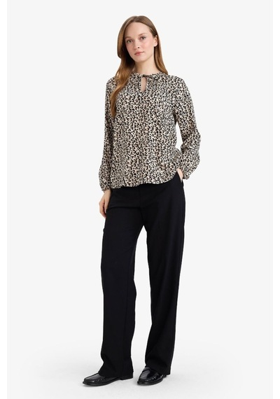 Defacto Regular Fit Bisiklet Yaka Leopar Desenli Uzun Kollu Bluz N1809az26sper103 Ekru-er103
