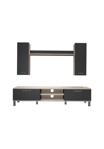 Decoraktiv Eko 7 Mdf Dvd Krom Ayaklı Tv Ünitesi Tv Sehpası Beyaz - Antrasit