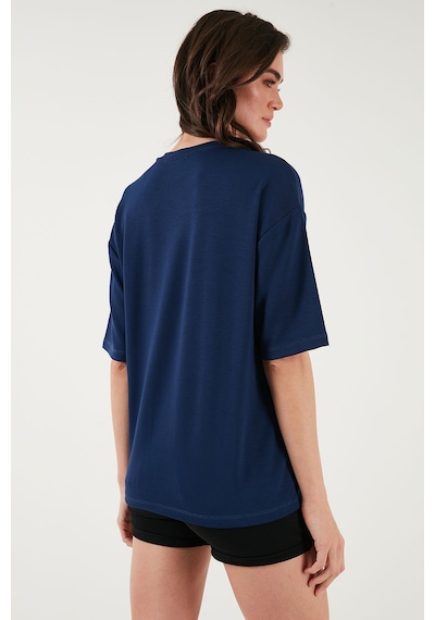 Lela Streç Oversize Fit Bisiklet Yaka Bayan T Shirt 5865911 Lacivert