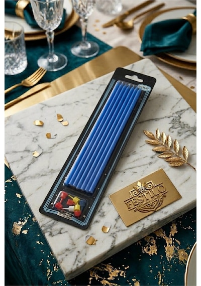 7'li Uzun Mum 20 Cm Pasta Mumu Mavi Pastel Renk Parti Malzemeleri Doğum Günü Süsleri