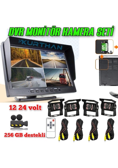 12-24 Volt Uyumlu 10'' Dvr Monitör Ve 4 Adet Kamera Seti
