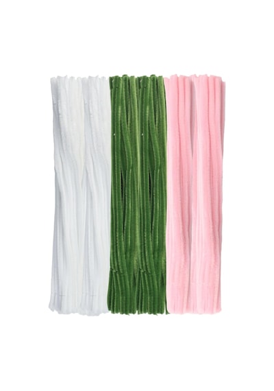 100 Adet 3'lü Şönil Set Pastel Pembe 50 , Beyaz 25 , Ordu Yeşili 25 Şönil ,çiçek Yapım Seti
