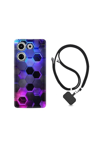 Tecno Camon 20 Pro Kılıf Desenli İpli Boyun Askılı Silikon Petekler 1889