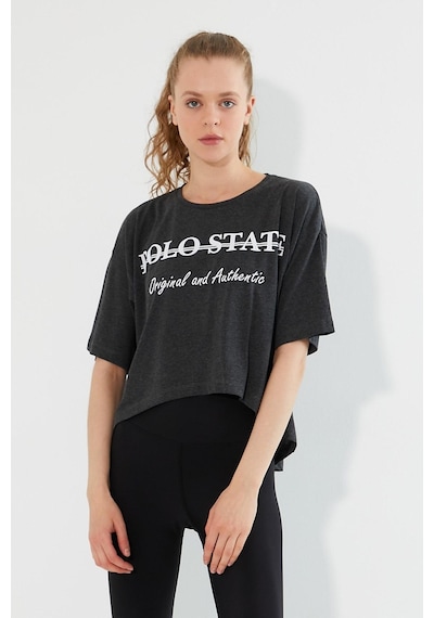 Kadın Baskılı Oversize T-shirt Antrasit