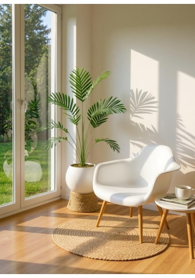 Yapay Ağaç 23 Yaprak Palmiye Ağacı Beyaz Küre Saksıda 90 60cm