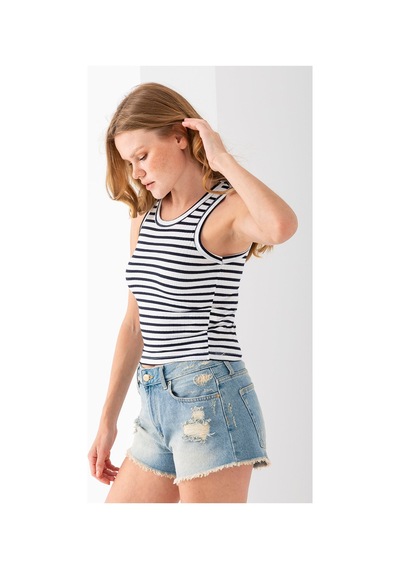 Giysa Kadın Bisiklet Yaka Çizgili Basic Body Lacivert - 25510 Lacivert