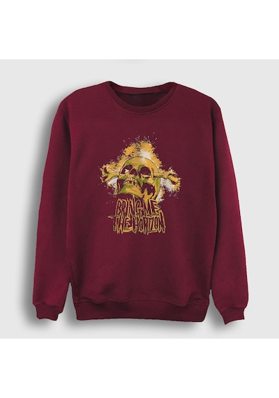 Presmono Unisex Skull Bring Me The Horizon Sweatshirt Bordo