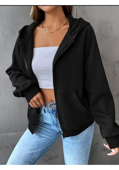 Altamira Unisex Siyah Kelebek Sırt Baskılı Ince Mevsimlik Kapşonlu Oversize Hırka 001