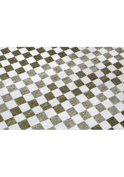 Yeşil Beyaz Modern Geometrik Dama Desenli Yıkanabilir Halı - Yo30035xm Yeşil - Beyaz