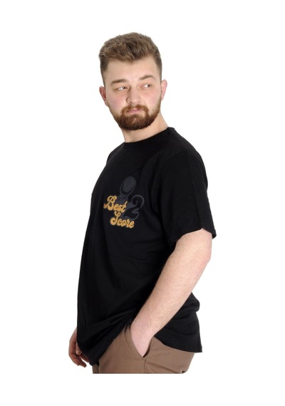 Mode Xl Büyük Beden Erkek T-Shirt Best Score 23134 Siyah 001