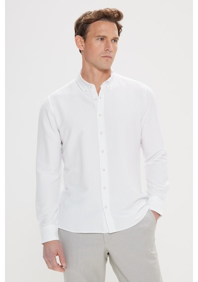 AC&Co / Altınyıldız Classics Erkek Beyaz Slim Fit Dar Kesim Düğmeli Yaka %100 Pamuk Gömlek - Beyaz