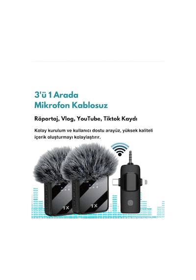 Zenvia F11 Yüksek Kalite Profesyonel 3 In 1 Kablosuz Taşınabilir Yaka Mikrofonu Tüylü Znv2026