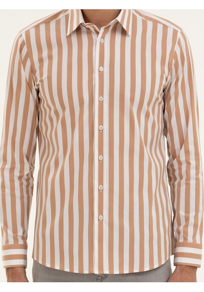 Cacharel Kahverengi Slim Fit Çizgili Gömlek