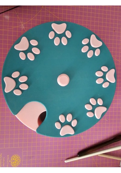 Buradabulabilirsin 3d Baskı Köpek Zeka Oyuncağı Dönen Diskli Ödül Mama Oyuncağı Pati Desenli Turkuaz Pembe Bbz