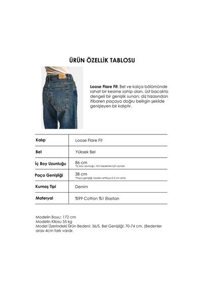 Itsbasic Kadın Tint Kot Rengi 2w5-8 Mry Flare Fit Komfort Kumaş İç Boy 83cm Denim Jean