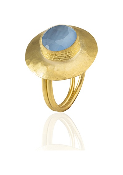 Kadir Jewellery 22 Ayar Altın Kaplama Zirkon Taşlı Kadın Vintage Yüzük Mavi