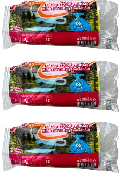Yener 2 Kat Beyaz Mini Küçük Boy Çöp Torbası Poşeti 10 L 3 x 40'lı 40 x 50 CM