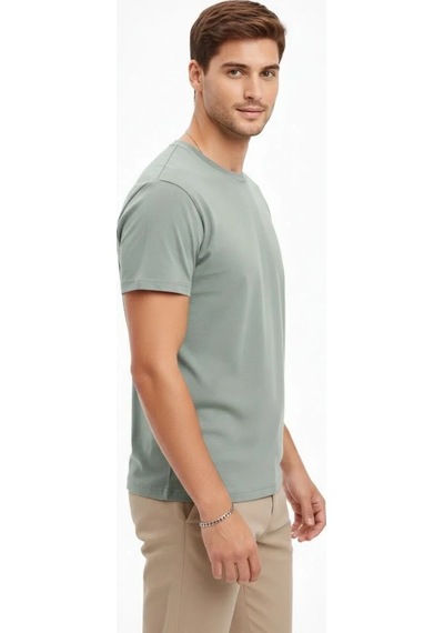 Erkek Bisiklet Yaka Yazlık Kısa Kol Düz Tişört Regular Kalıp T-shirt - Mint Yeşili
