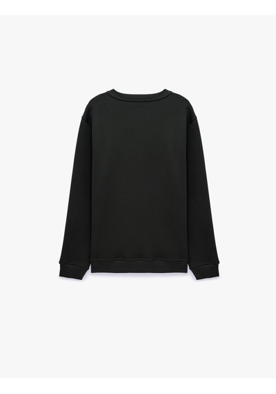 Koton Üç İplik Şardonlu Regular Fit Baskılı Bisiklet Yaka Uzun Kollu Sweatshirt Haki 7wam70037mk