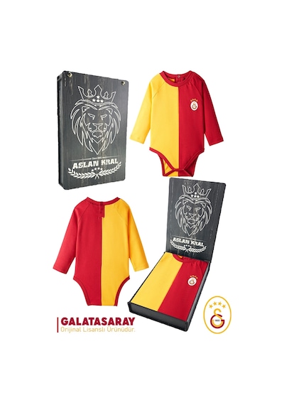 Galatasaray Lisanslı Uzun Kol Bebek Body Zıbın Hediyelik Ahşap Kutulu 036 Kırmızı