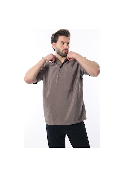 Madmext Kahverengi Oversize Rahat Kesim Kısa Kollu Gömlek 6744 Kahverengi