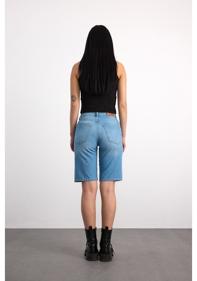 40392-73602 Kadın Wıde Leg Denim Bermuda 40392-73602 Buz Mavisi