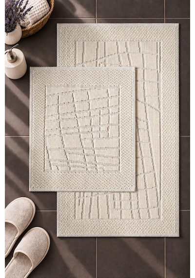 Sakura Sk016a Doğal Pamuk 2'li Banyo Paspas Seti 60x100 60x50cm Kaymaz Taban Makinada Yıkanabilir Kemik