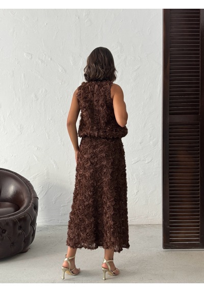 Verymoda Gül Süzüneli Etek F2005 Kahve
