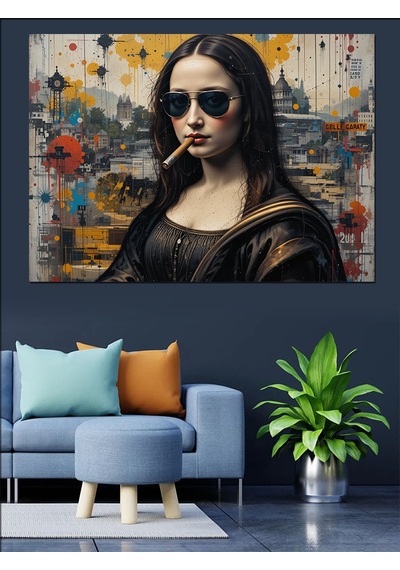 Siyah Gözlüklü Mona Lisa Dekoratif Kanvas - Mdf Ahşap Tablo