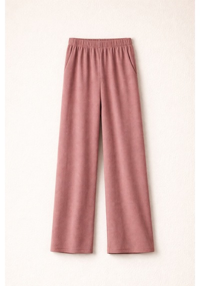 Ivoire Wear Kadın Beli Lastikli Bürümcük Pantolon Pembe