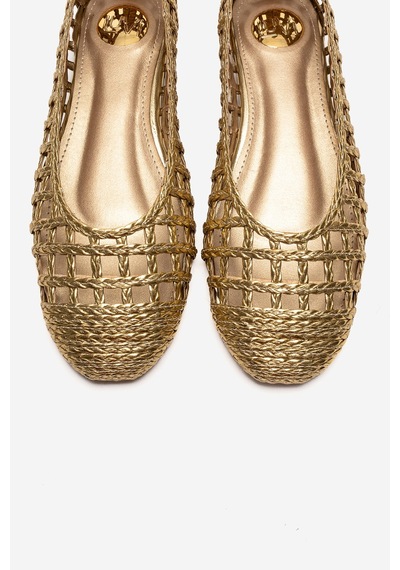 Luvishoes Elvarıs Altın Örgü Desenli Kadın Babet Ayakkabı Altın