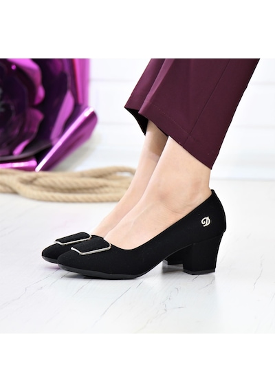 Nesilshoes Desca 220 Siyah Süet Topuklu Günlük Kadın Ayakkabı