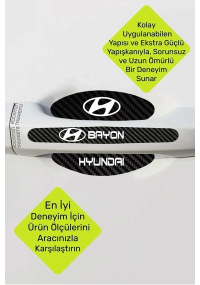 Karbon Kaplama Hyundai Bayon Kapı Kolu Koruma Seti 8 Parça, Şık Beyaz Yazılı Folyo