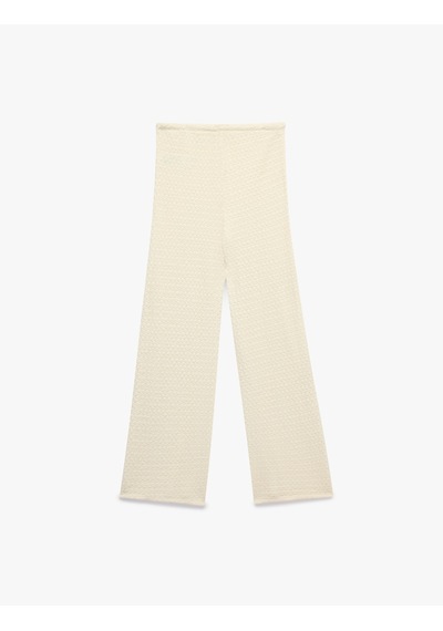 Koton Bürümcük Kumaş Beli Bağlamalı Düz Paça Uzun Pantolon Ekru 6sak40103ek