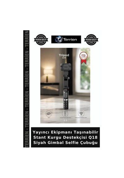 Yayıncı Ekipmanı Taşınabilir Stant Kurgu Destekçisi Q18 Siyah Gimbal Selfie Çubuğu