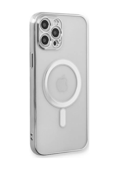 Newface Apple Apple iPhone Uyumlu  12 Pro Kılıf Magneticsafe Lazer Silikon - Gümüş