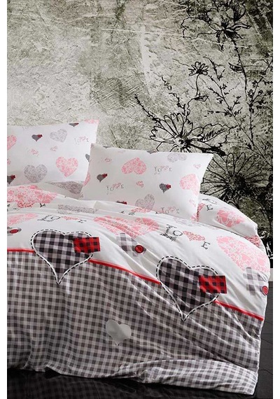 Çift Kişilik Lastikli Çarşaflı Pamuklu Nevresim Takımı Patchwork Love Diğer