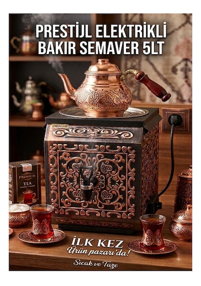 Emsalsan Prestij 5 L Elektrikli Bakır Demlik Semaver