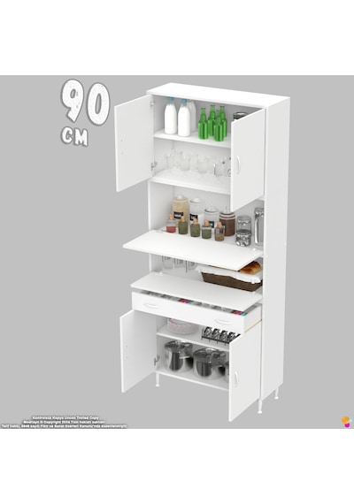 Modilayn Ece Kapaklı Çekmeceli Çok Amaçlı Kiler Dolabı - Mutfak Ve Kahve Köşesi 90 Cm Beyaz Modilayn Ece Kapaklı Çekmeceli Çok Amaçlı Kiler Dolabı - Mutfak Ve Kahve Köşesi 90 Cm Beyaz