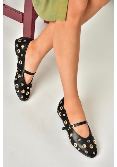 Fox Shoes U820084509 Siyah Kadın Babet Siyah-suni Deri Siyah